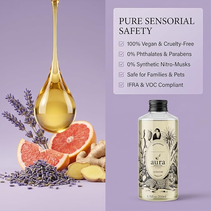 A U R A - Provence Fragrance Oil for Waterless Scent Diffuser - Inspired by L.Labo-Lavande 31 | (6.7 fl oz, 200 ml) Pure Essential Oil Blends for Aromatherapy Diffuser & Hotel Collection Oil Diffuser