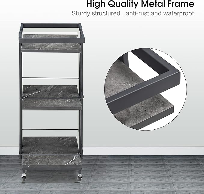 BarberPub Utility Manicure Trolley Metal Storage Rolling Barber Cart with Wheels Multi-Purpose Rack Heavy-Duty Trolley 2033 (Grey)