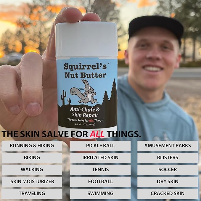 Squirrel's Nut Butter Anti Chafe Stick w/Peppermint & Tea Tree | All Natural Chafe Prevention & Skin Care for Athletes, Runners & Adventurers | Thighs, Arms, Pack Straps & More | 1.7 oz