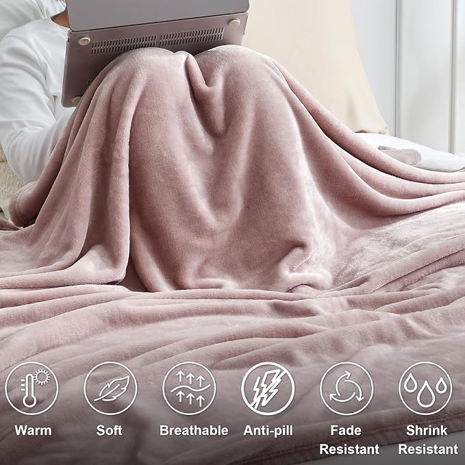 Hansleep Twin Pink Fleece Blanket, Soft Flannel Bed Blanket | Fuzzy Cozy Blanket 60x80 Inches, Multi-use for Bed, Sofa, Couch, Travel, Camping, All Season Warm Lightweight Cover