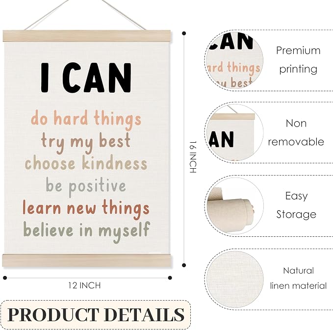 Koesus Inspirational Classroom Wall Art Poster Hanger Frame 12x16 Inch Set of 3, Motivational Canvas Pictures Prints Framed Wall Decor for Classroom Kids Room Playroom, Positive Affirmations for Kids