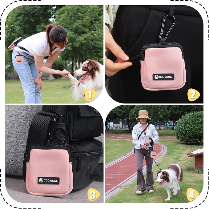 Dog Treat Pouch 2 Pack, Waterproof, Zipper Closure, Hands Free, Black+Pink