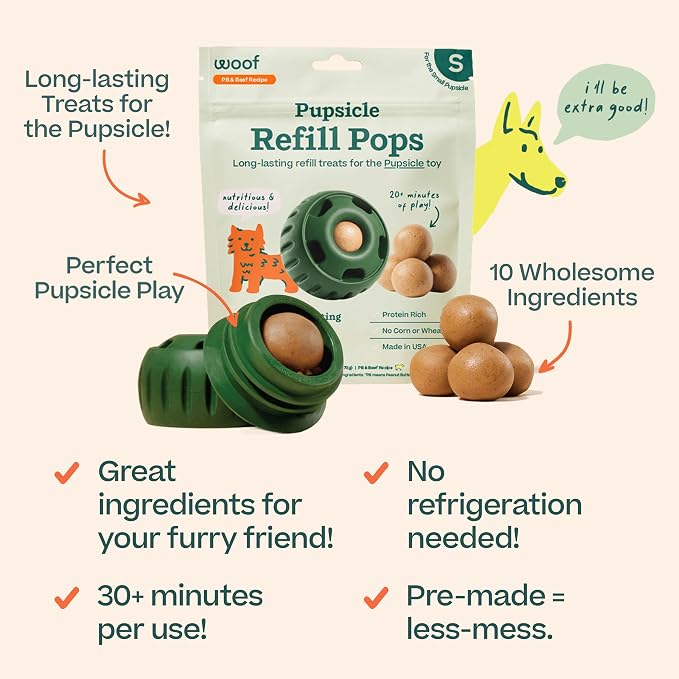WOOF Pupsicle Peanut Butter & Beef Refill Pops Dog Treats, Small, 3 Pack | For small Pupsicles, 30 total treats, peanut butter & beef flavor, long-lasting treats, pre-made Pops, shelf stable