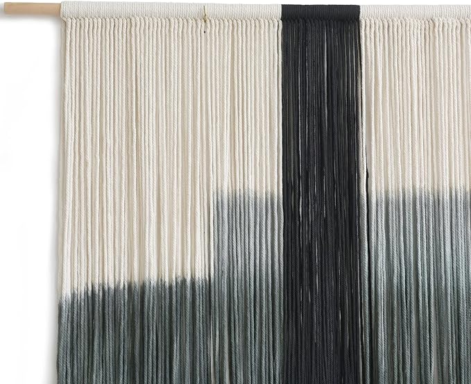 Macrame Wall Hanging Grey Dip Dye Large Boho Fiber Wall Art Decor 57"W*35"L | Neutral Wall Hanging, Handmade Yarn Art, Textured Fiber Decor, for Bedroom Wall Accent, Farmhouse Interior Style