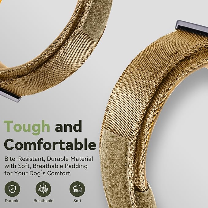 2026 Upgrade Waterproof Tactical AirTag Dog Collar, Built in AirTag Holder | Comfortable Control Handle, Quick Release Metal Buckle, Durable 1000D Nylon, For Medium to Large Dogs, Khaki, M
