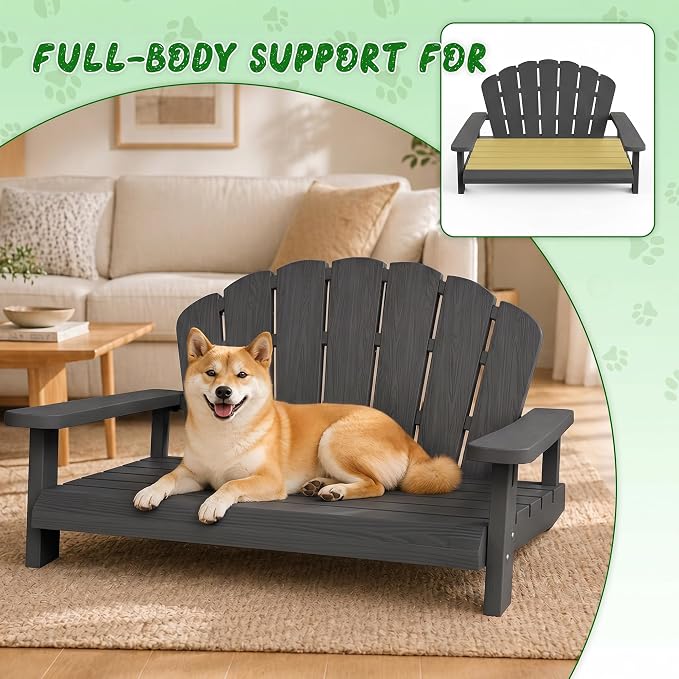 Outdoor Dog Sofa Chair, Black, 40.24" L x 30.08" W x 20.04" H | Waterproof Resin Dog Bed, For Patio Furniture, Easy Assembly and Clean