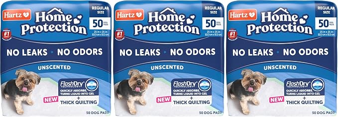 Hartz Home Protection Super Absorbent Odor Eliminating No Leaks Dog Pads,50 Count (Pack of 3)
