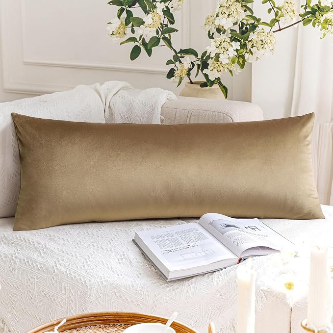 Artscope Luxury Velvet Lumbar Pillow Cover Super Soft Decorative Rectangle Pillowcases Soft Solid Cushion Cases for Couch Sofa Bedroom Car Decor 14x36 Inch Golden Brown