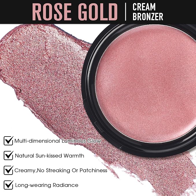 UCANBE Cream Bronzer for Face & Body, Natural Rose Gold Sun-Kissed Glow Blusher, Buildable Luminous for Long Lasting Rosy Flushed, Lightweight Illuminating Contouring Multi-Use Makeup Palette