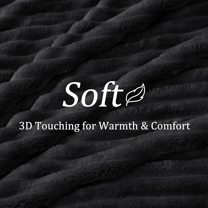 BEDELITE Ribbed Fleece Throw Blanket for Couch, Black, 50"x60" | Ultra-Soft Plush Fleece, Cozy, Warm Yet Lightweight, Ribbed Texture, Home Decor, Machine Washable, Giftable, All-Season Use