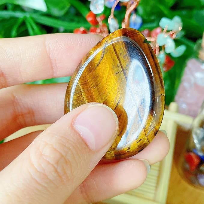 QINJIEJIE 2PCS Crystals Thumb Worry Stone for Anxiety Tiger's Eye Lapis Lazuli Healing Crystals Hand Carved Pocket Palm Gemstones Meditation Crystal Reiki Relax Stone Anxiety Relief Items