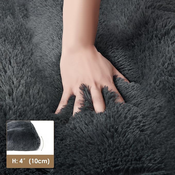 EHEYCIGA Fluffy Dog Crate Bed for Small Dogs, Plush Crate Pad, Dark Grey | Calming Anti Anxiety Small Dog Bed, Washable Soft Warm Faux Fur Crate Mat with Non-Slip Bottom