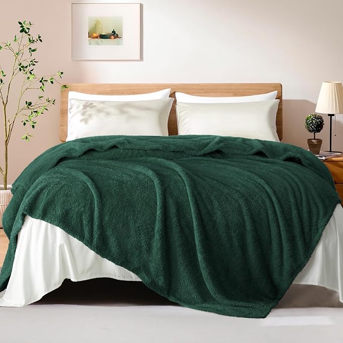 Exclusivo Mezcla Fleece Bed Blankets Queen Size for Bed, 90" x 90" | Super Soft and Cozy Fluffy Blanket for Women, Lightweight and Fuzzy Bedding for Bedroom , All Season, Forest Green