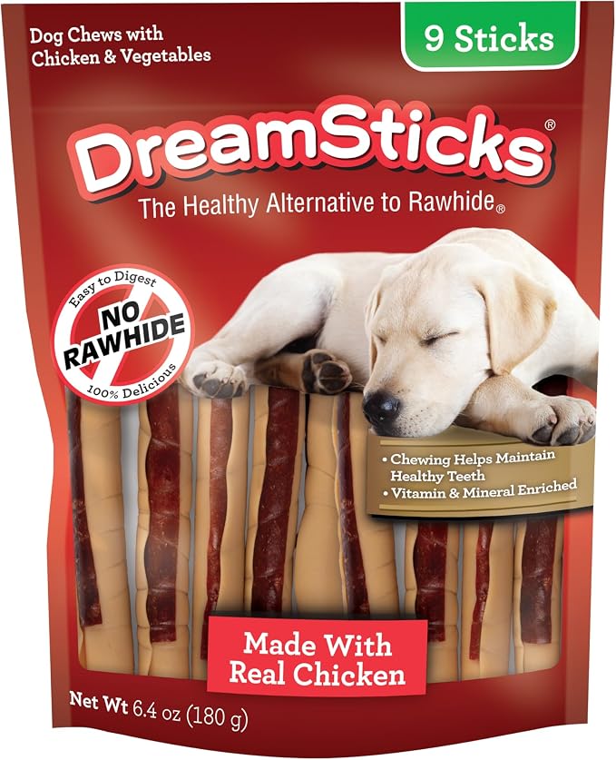 DreamBone DreamSticks, Rawhide Free Dog Chew Sticks Made with Real Chicken and Vegetables, 9 Sticks | Daily Chew, Digests Safely and Completely, Made With Real Chicken and Veggies, For Adult Dogs