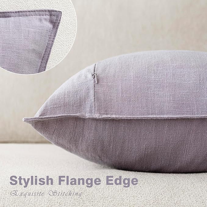 Foindtower Pack of 2, Decorative Linen Solid Throw Pillow Covers Soft Accent Euro Cushion Case Boho Farmhouse Neutral Pillowcase for Couch Sofa Bedroom Living Room Home Decor 22 x 22 Inch Light Purple