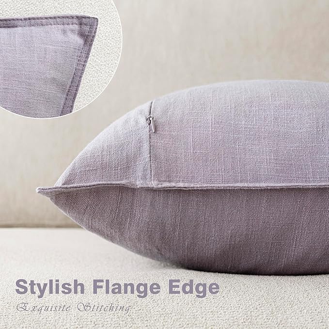 Foindtower Pack of 2, Decorative Linen Solid Throw Pillow Covers Soft Accent Cushion Euro Case Boho Farmhouse Pillowcase for Chair Couch Sofa Bedroom Living Room Home Decor 20 x 20 Inch Light Purple