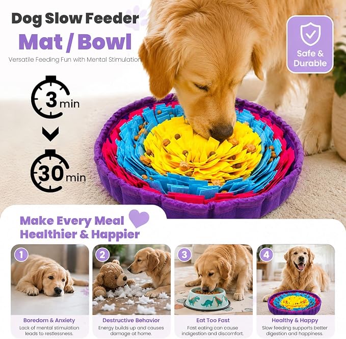 Snuffle Mat for Dogs, 19"x19" - Slow Feeder Bowl & Interactive Dog Puzzle Toy, Enrichment Sniffing Mat for Mental Stimulation, Nosework Foraging Treat Game for Small Medium Large Breed Puppy Cats