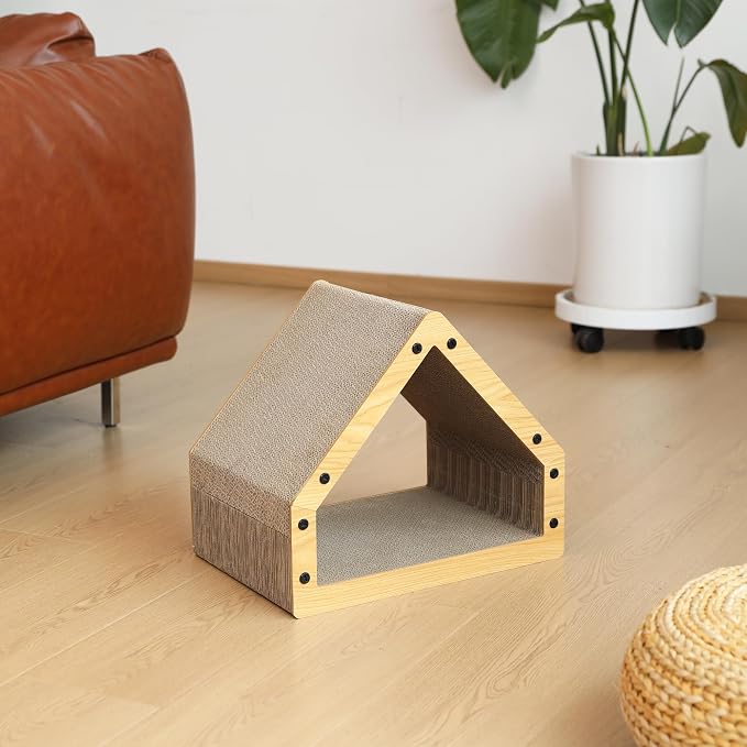 FUKUMARU Cat Scratcher House, Cozy Cardboard Cat Bed Design Scratching Pad | 16.93 Inch Bevelled Surface, Safe and Secure for Kittens, Eco-Friendly, Maximum Load Capacity 22 Lbs