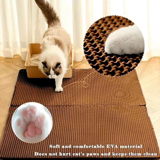 HCY&WLD Cat Litter Mat, Double Layer Cat Litter Box Mat (30x22 Inch, Brown) | Waterproof Urine-Proof Non-Slip Litter Trapping Mat, Soft on Kitty Paws, Scratch-Resistant, Scatter Control, Easy to Clean