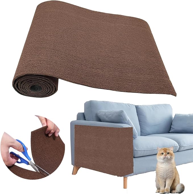 SREBAY Cat Scratch Couch Furniture Protector, Self-Adhesive Scratch Pad | 78.7x15.8In, Heavy Duty, DIY Climbing Cat Carpet Mat, Couch Door Protector from Claws, Sofa Guard with Pins & Tape, Brown