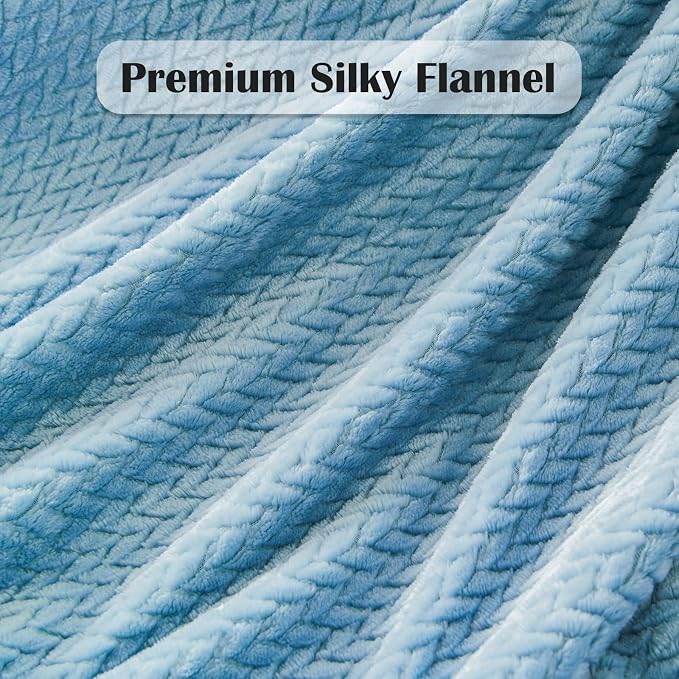 NEWCOSPLAY Fleece Leaves Pattern King Blanket, Light Blue, 90"x110" | Super Soft Throw Blanket, Lightweight Cozy Bed Sofa Blanket, Premium Silky Flannel Fleece, Travel Blanket for All Season Use
