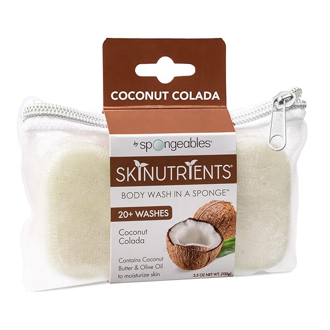 Spongeables Skinutrients Anti-Cellulite Body Wash in a Sponge, Spa Cellulite Massager, Reduce The Appearance of Cellulite, Moisturizer and Exfoliator, Colada Coconut, 1 Count