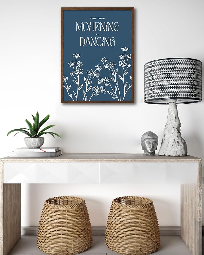 EcoHest 12x16 in Psalm 30:11 Mourning to Dancing Floral Christian Wall Art | Walnut Color Solid Oak Frame，Canvas Wall Art, Scripture Bible Verse Wall Decor for Bedroom, Living Room, Office, Church,1Pack