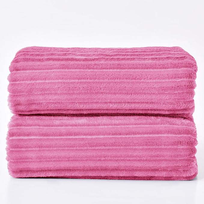 BEDELITE Ribbed Jacquard Hot Pink Blankets Queen Size for Bed, 90x90 Inch | Soft Warm Decorative Fluffy Blanket, Cozy Fuzzy Lightweight Plush Fleece Throw Blankets for Bed, Room Decor, Gift for Women