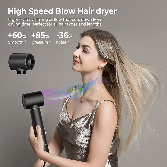 Hair Dryer Brush 5 in 1 Autowrap Hot Air Hair Styler with High-Speed Aluminum Alloy Blow Dryer Brush Volumizing, Straightening & Fast Drying with Negative Ion, No Heat Damage (Black)