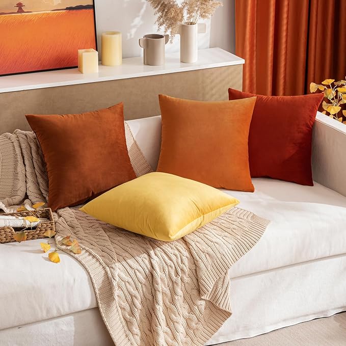 MIULEE 12x20 Inch Lumbar Velvet Fall Throw Pillow Covers Orange | Pack of 2 Soft Solid Decorative Pillow Covers, Modern Luxury Home Decor, for Chair Couch Sofa Bedroom Livingroom