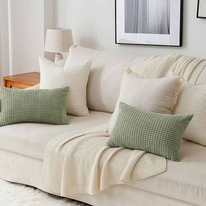 Topfinel Cream White Decorative Throw Pillow Covers 18x18 Inch Set of 4 for Living Room Couch Bed Sofa, Boho Natural Farmhouse Home Decor, Soft Plush Corduroy Cute Square Beige Cushion Case 45x45 cm