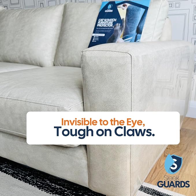 Cat Scratch Furniture Protector, 8-Pack Couch Protector from Cat Claws - Pre-Cut Clear Anti-Scratch Tape Sheets for Sofa Corner, Door & Wall, One-Sided Cat Deterrent