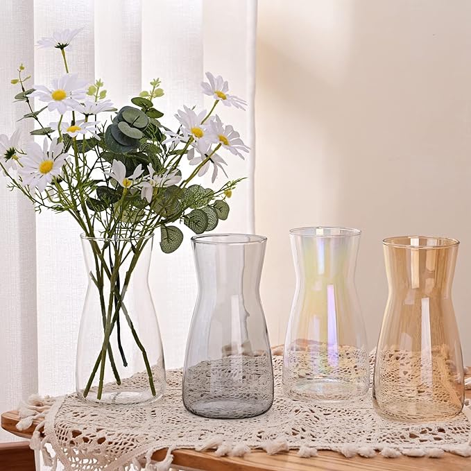 8 Inch Iridescent Glass Vase for Flowers, Modern Boho Table Decor | Farmhouse Vases For Rustic Vintage Living Room Kitchen Bedroom Halloween Christmas Decor House Book Shelf Office Decor