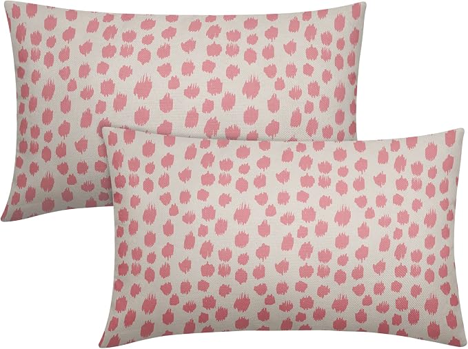 Pink Cream Boho Design Polka Dot Throw Pillows 12x20 Set of 2 Modern Brush Strokes Print Decorative Outdoor Pillowcase Lumbar Cushion Cover Linen Pillow Case for Home Sofa Couch Bed