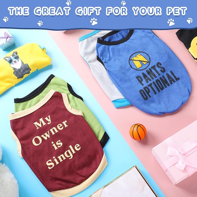 8 Pieces Dog Shirts Pet Printed Clothes with Funny Letters Summer Pet T Shirts Cool Puppy Breathable Dog Outfit Soft Sweatshirt Cats(Vivid Pattern,Small)