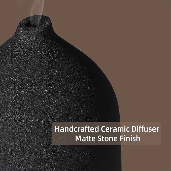 Gooamp 200ML Ceramic Essential Oil Diffuser - Ultrasonic Aromatherapy & Humidifier with 7-Color LED Lights, Auto Shut-Off, Black, 1H/3H/6H Timer | Scent for Home, Office, Yoga