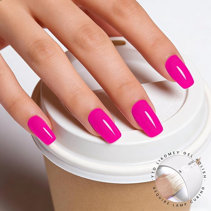 YTD Likomey Gel Nail Polish,15ml Hot Pink Soak Off Nails Gel,Salon Home DIY Nail Art Manicure Vivid Vibrant Neon Pink Fall Winter UV Color Varnish,CS025