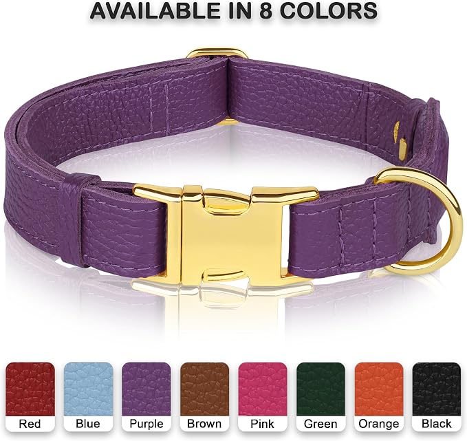 Leather Airtag Dog Collar - Soft Tracking Dog Collar with Apple AirTag Holder and Metal Buckle - Safety GPS Pet Collars for Small Medium Large Dogs Puppy Pink Red (Purple, XS, 9"-12" Neck Fit)
