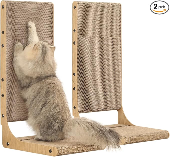 Zakkart 2-Pack Cat Scratching Board, 25.6'' Tall Cardboard L Shape Vertical Cat Scratchers for Indoor Cats, Cat Scratching Post for Wall and Couch, Large