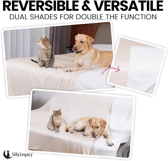 Thin Reversible Waterproof Protective Cover or Liner for Bed or Couch (Twin Size 90 x 55 inch), for Dogs and Cats, Babies; Incontinence, Urine, Drool
