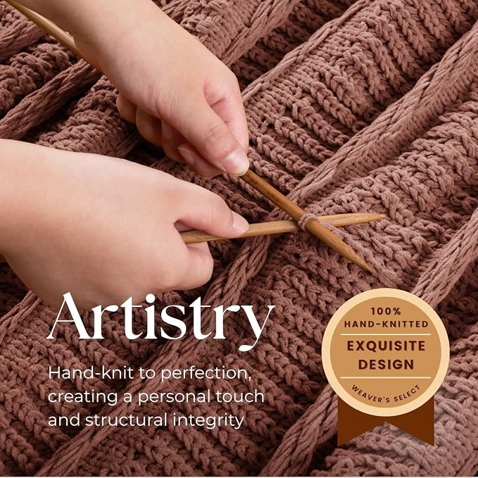 Boho Knitted Chenille Blanket with Tassels - Lightweight & Soft All-Season Throw - 3D Classic Pattern for Living Room Bedroom Couch, Clay Brown, Twin 60"x80"