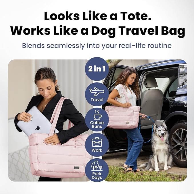 Rubyloo Puffer Dog Travel Bag for Dog Moms, Diaper Bag with Travel Bowls