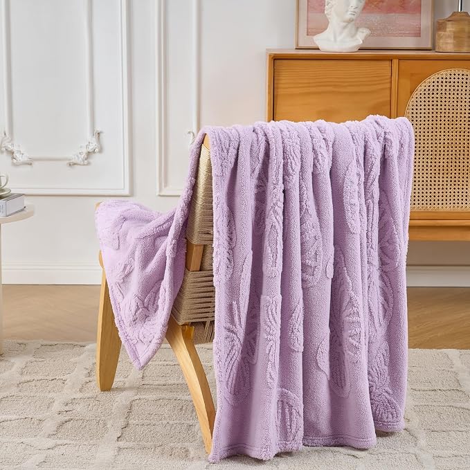 Lavender Butterfly Plush Throw Blanket 50 x 60 Inch, Soft Fuzzy Fleece, Cozy Decorative Blanket for Couch, Sofa, Bed and Bedroom