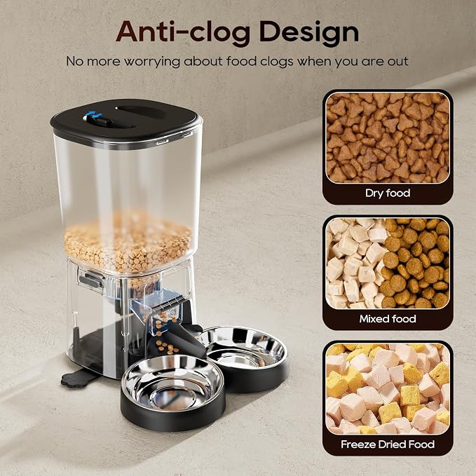 Petrice Automatic Cat Feeder for 2 Cats, 6L/25 Cups Cat Food Dispenser Programmable 30 Portions 6 Meals per Day, Timed Pet Feeder for Kitty Small Dogs with 10S Voice Record, Easy Setup, Black