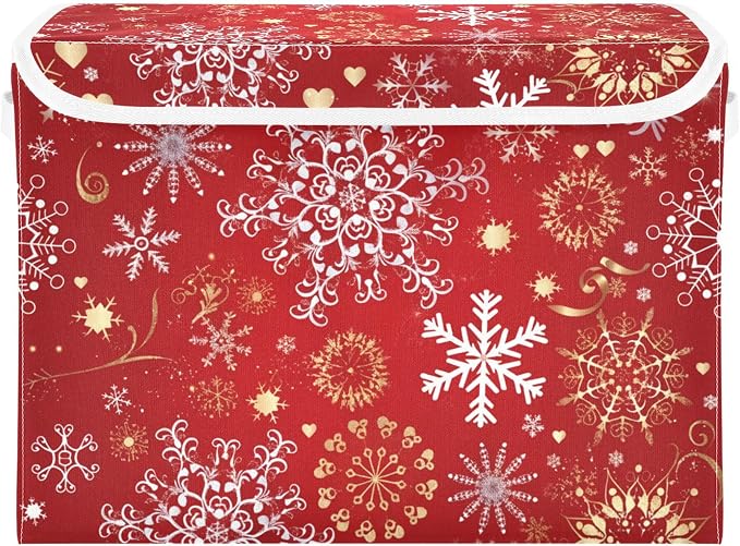Christmas Snowflakes Storage Bins with Lids and Carrying Handle,Foldable Storage Boxes Organizer Containers Baskets Cube with Cover for Home Bedroom Closet Office