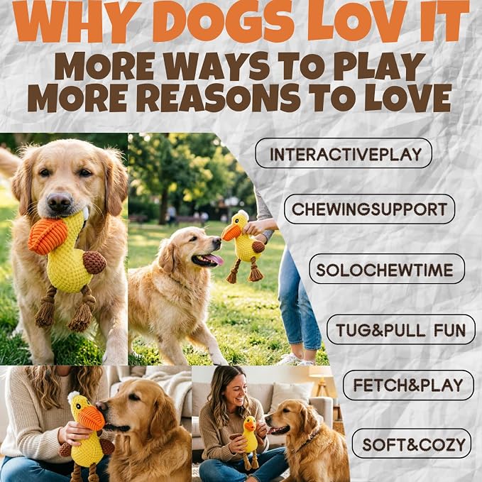 Squeaky Pelican Dog Toys, Plush Interactive Stuffed Toy for Dogs