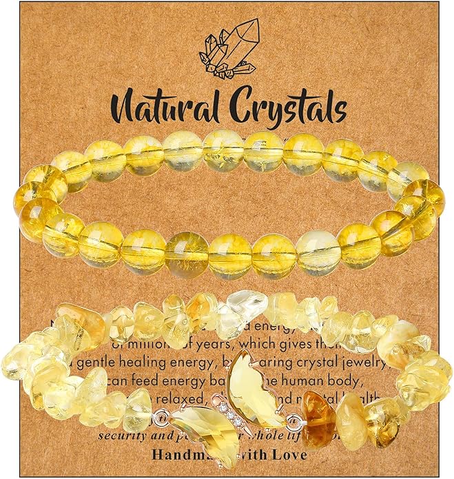 DUQGUHO 2Pcs Butterfly Bracelets for Women Healing Crystals Bracelets for Women Natural Gemstone Bead Bracelet Cute Butterfly Charm Bracelet Stretch 8mm Crystal Jewelry Gifts for Women