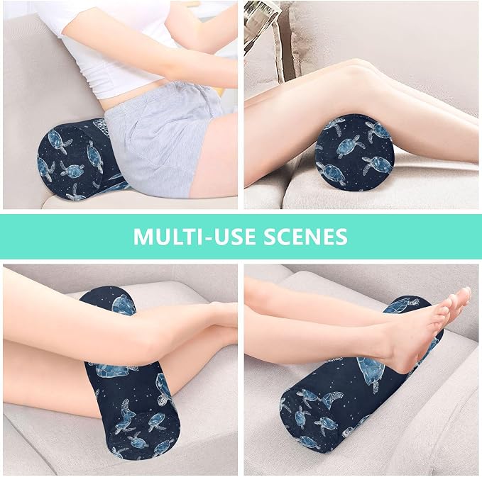 Sea Turtle Navy Blue Neck Roll Pillow Bolster Round Health Memory Foam Long Cervical Cylinder Pillows with Removable Washable Cover for Body Bed Legs Back Yoga