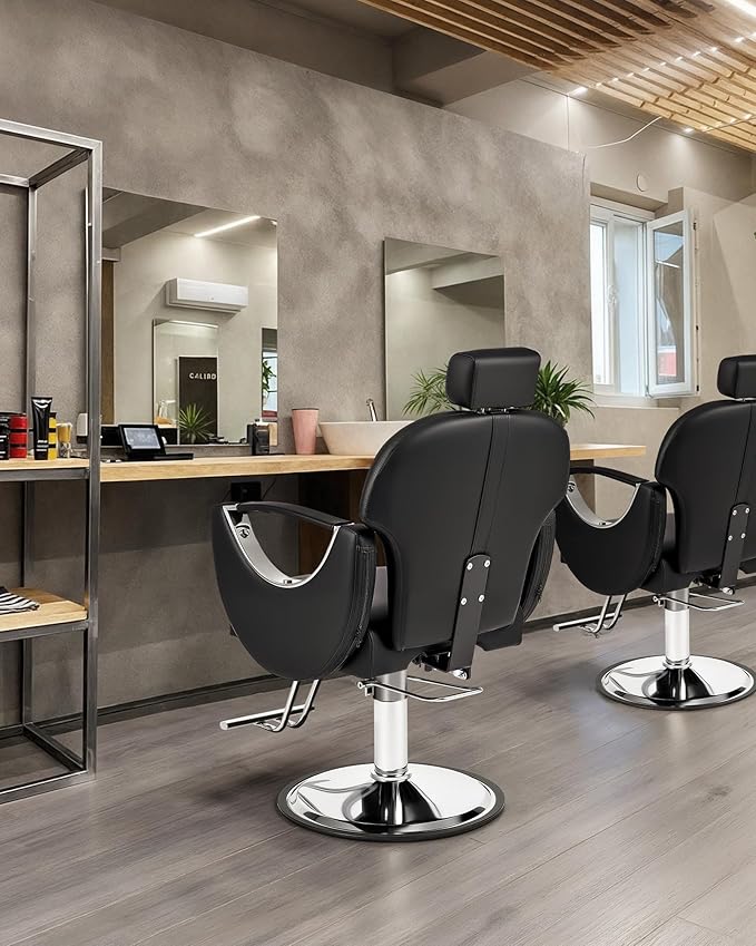 CO-Z Salon Chair for Hair Stylist, Professional Reclining Barber Chair with Hydraulic Pump, Adjustable Height, 360° Swivel, Classic Hairdressing Chair for Barbershop Beauty Spa Tattoo Shop, Black