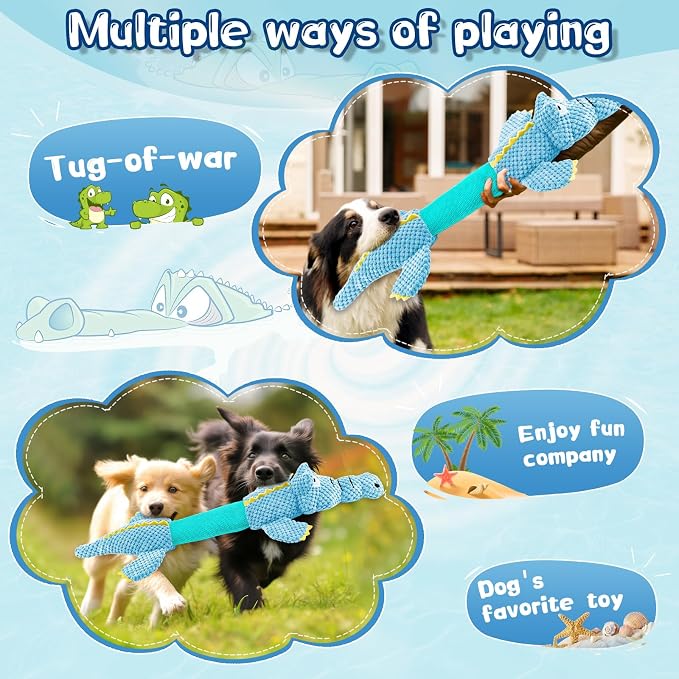WOWBALA Interactive Tug of War Dog Toys for Small to Large Breeds-Squeaky Plush Puppy Toys with Crinkle Paper, Stuffed Chew Dog Toys to Keep Them Busy, Training Reward Gift (Blue)